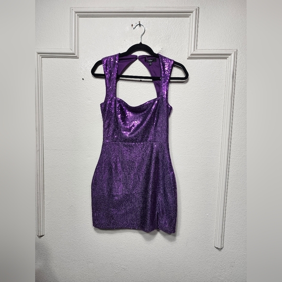 Lulus Shimmering Confidence Shiny Purple Sequin Cutout Mini Dress Party Prom - Picture 6 of 8